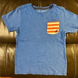 Nautica Kids Blue Tee with Striped Orange Pocket